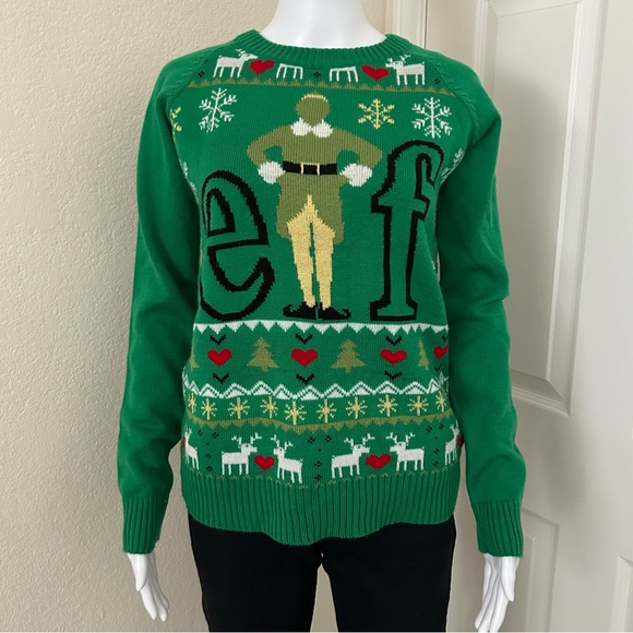 Elf Novelty Green Red Christmas Holiday Sweater size M - Picture 1 of 6
